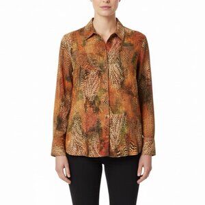 Basler Womens Multicolor Abstract Animal Print Button-Up Blouse